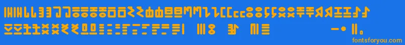 More about GENР RICA PRIMITIVA 01 Font GENР RICA PRIMITIVA 01 Font – Orange Fonts on Blue Background
